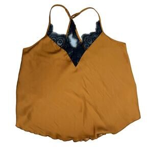 Free People Intimately Y2K Style Camisole, Gold, Black Lace Fringe,  Boho Size S